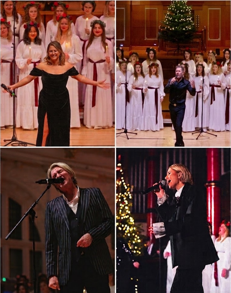 Collage of LondonSwedes Choir collaborations with guest artists on stage
